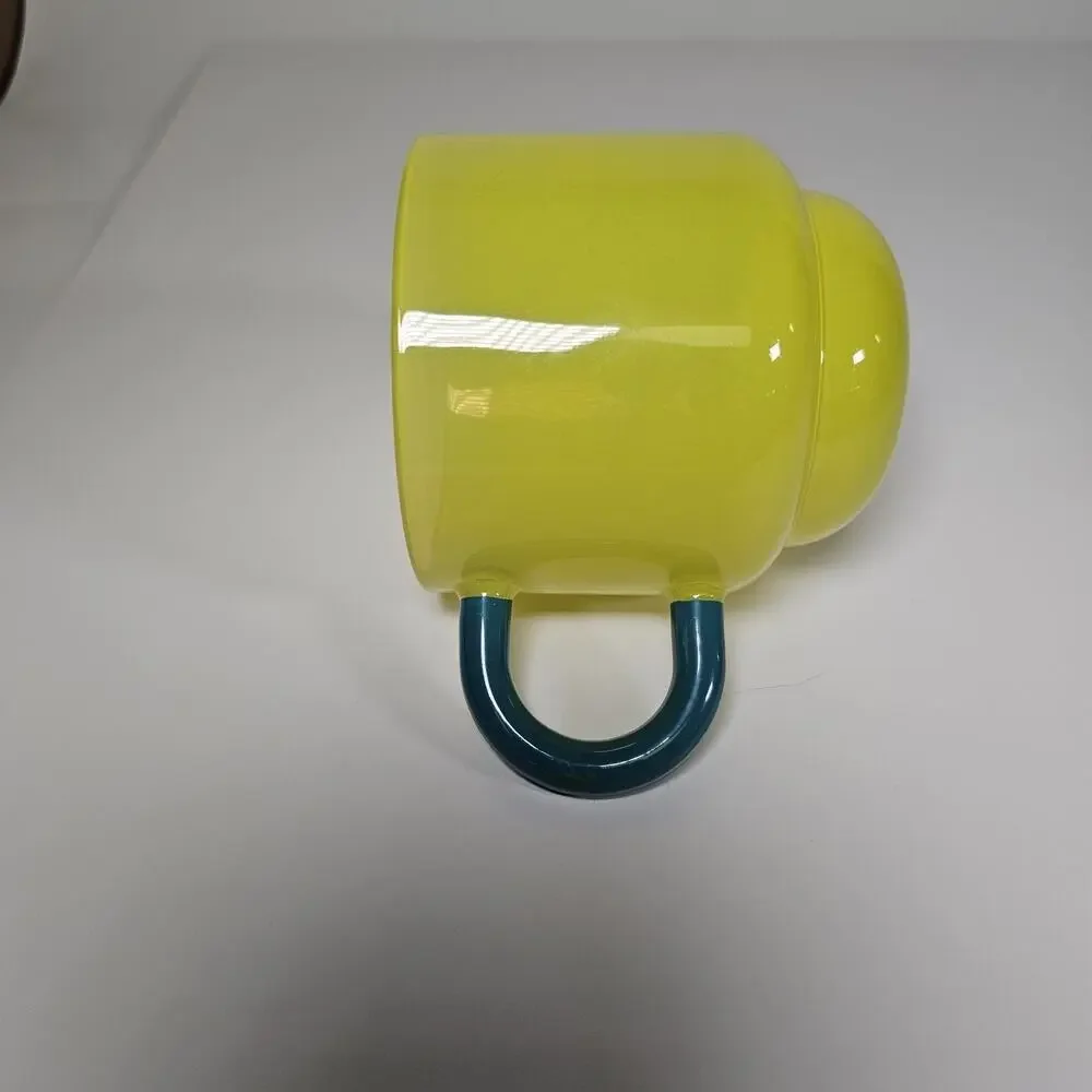 MCM Vintage Style Teal & Yellow glass mug hand crafted